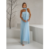 Svetlomodré tylové dlhé šaty BOLEMIR s vlečkou