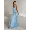 Svetlomodré tylové dlhé šaty BOLEMIR s vlečkou