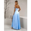 Světle modré saténové dlouhé šaty LUNOREX (Veľkosť ONESIZE)