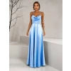 Světle modré saténové dlouhé šaty LUNOREX (Veľkosť ONESIZE)