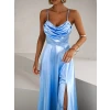 Světle modré saténové dlouhé šaty LUNOREX (Veľkosť ONESIZE)