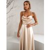 Zlaté saténové dlouhé společenské šaty LUNOREX (Veľkosť ONESIZE)