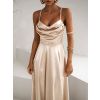 Zlaté saténové dlouhé společenské šaty LUNOREX (Veľkosť ONESIZE)