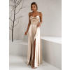 Zlaté saténové dlhé spoločenské šaty BONKA