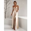 Zlaté saténové dlouhé společenské šaty LUNOREX (Veľkosť ONESIZE)