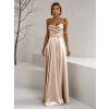 Zlaté saténové dlouhé společenské šaty LUNOREX (Veľkosť ONESIZE)