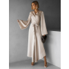 Béžové saténové dlhé šaty ELITE s viazaním