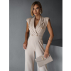 Béžový elegantný dlhý overal FREDENA s gombíkmi