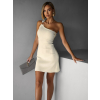 Béžové krátke šaty SEDAMA na jedno rameno