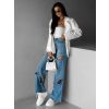 Modré wide leg džíny CHARYTIN s cvoky (Veľkosť L)