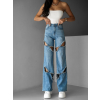 Modré wide leg džíny CHARYTIN s cvoky (Veľkosť L)