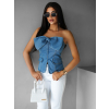 Modrý elegantný denim top ADAUT s mašľou