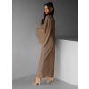 Hnedé oversize dlhé saténové šaty AVAN s viazaním