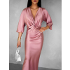 Ružové saténové midi šaty GAVYE s 3/4 rukávom