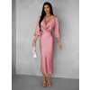 Ružové saténové midi šaty GAVYE s 3/4 rukávom