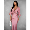 Ružové saténové midi šaty GAVYE s 3/4 rukávom