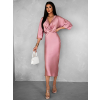 Ružové saténové midi šaty GAVYE s 3/4 rukávom