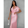 Ružové saténové midi šaty MIRIAM s krátkym rukávom