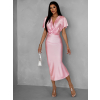 Ružové saténové midi šaty MIRIAM s krátkym rukávom