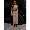Hnedé košeľové dlhé šaty BARCINE s golierom