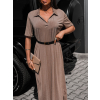 Hnedé košeľové dlhé šaty BARCINE s golierom
