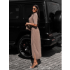 Hnedé košeľové dlhé šaty BARCINE s golierom