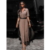 Hnedé košeľové dlhé šaty BARCINE s golierom
