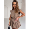 Hnedý teplákový krátky štýlový komplet TAPPY so sukňou