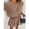 Hnedý teplákový krátky štýlový komplet TAPPY so sukňou