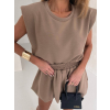 Hnědý teplákový krátký stylový komplet TAPPY se sukní (Veľkosť ONESIZE)