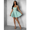Svetlo zelené áčkové mini šaty LINOW s mašľou