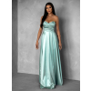 Svetlo zelené saténové dlhé šaty SYCHAEUS bez ramienok