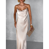 Krémové dlhé saténové šaty UNUTA na ramienka