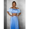 Svetlomodrý saténový komplet ZERA so sukňou