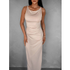Krémové elegantné elastické dlhé šaty BURATA