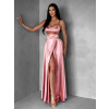Staroružové dlhé saténové šaty HELSIN s výstrihom