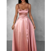 Staroružové dlhé saténové šaty HELSIN s výstrihom