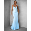 Svetlomodré dlhé saténové šaty MARSELLE s odhaleným chrbtom
