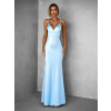 Svetlomodré dlhé saténové šaty MARSELLE s odhaleným chrbtom