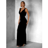 Čierne elegantné dlhé šaty BROULIO s výstrihom