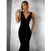 Čierne elegantné dlhé šaty BROULIO s výstrihom
