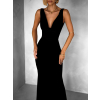 Čierne elegantné dlhé šaty BROULIO s výstrihom