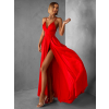 Červené dlhé elegantné šaty LAENOR s výstrihom