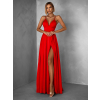 Červené dlhé elegantné šaty LAENOR s výstrihom