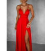 Červené dlhé elegantné šaty LAENOR s výstrihom