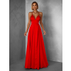 Červené dlhé elegantné šaty LAENOR s výstrihom