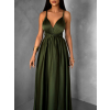 Khaki dlhé šaty VALERDI s variabilným viazaním a rázporkom