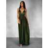 Khaki dlhé šaty VALERDI s variabilným viazaním a rázporkom
