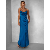 Petrolejové dlhé saténové šaty UNUTA s odhaleným chrbtom