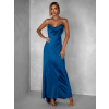 Petrolejové dlhé saténové šaty UNUTA s odhaleným chrbtom